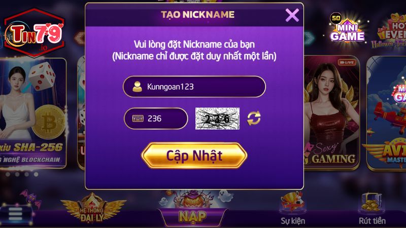 Hướng dẫn đăng ký Tin79 chi tiết cho người mới 8 Tạo nickname để chơi game