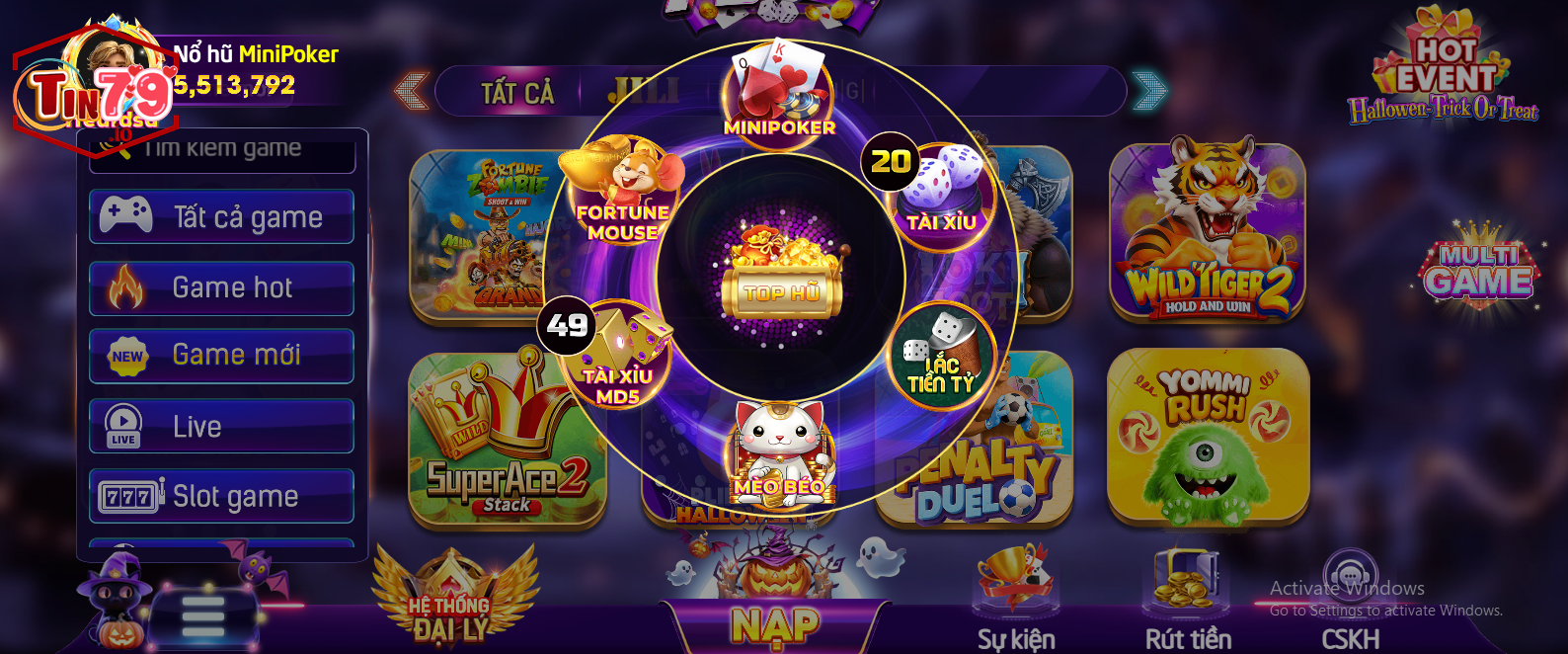 Tin79 gây ấn tượng bởi kho trò chơi siêu khổng lồ